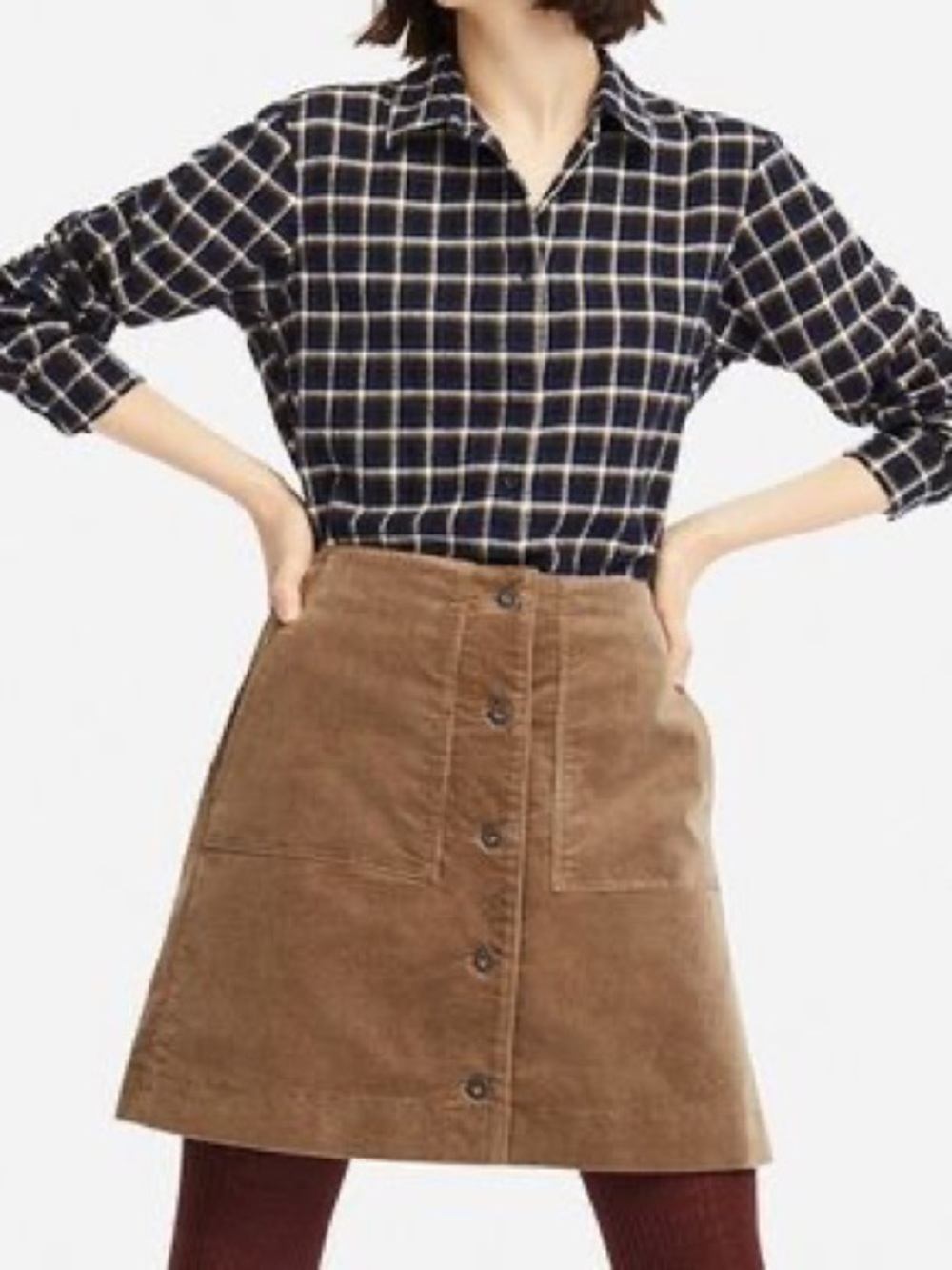 Uniqlo Corduroy Button-Front Mini Skirt